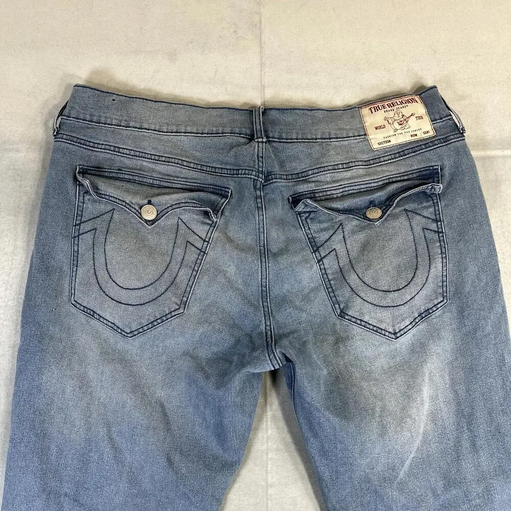 True Religion Ricky Relaxed Straight Jeans Mens 40 Blue Med Wash Flap Pocket